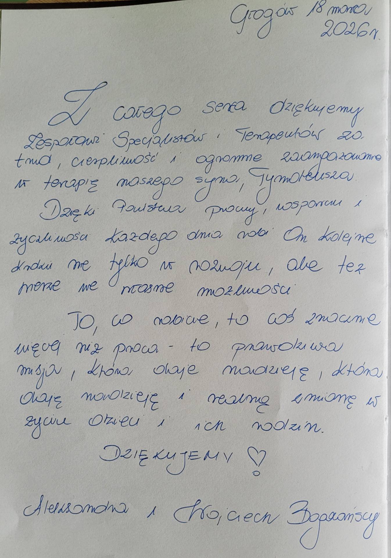 podziękowanie M.W Bagińscy